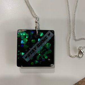 Handcrafted resin “Stay Home” necklace